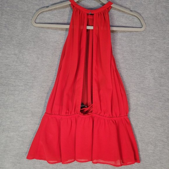 Express Womens Top Small Red Sleeveless Sheer Halter Open Back - Picture 4 of 12